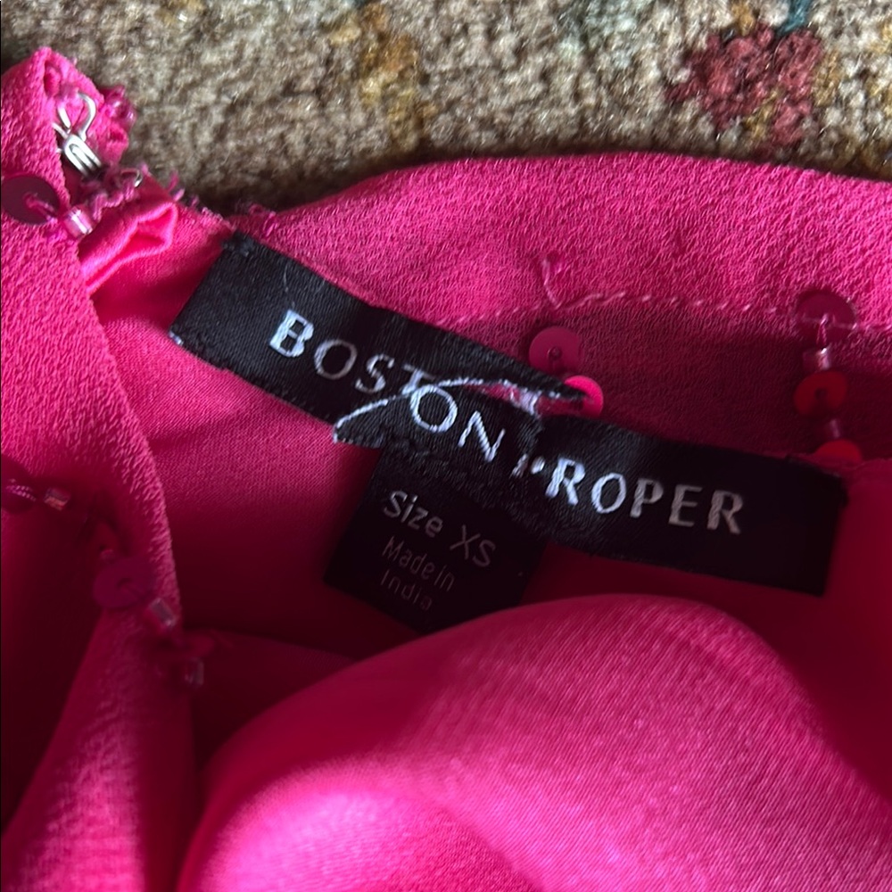 Hot Pink Floral Sequined Prom Gown - Picture 15 of 16